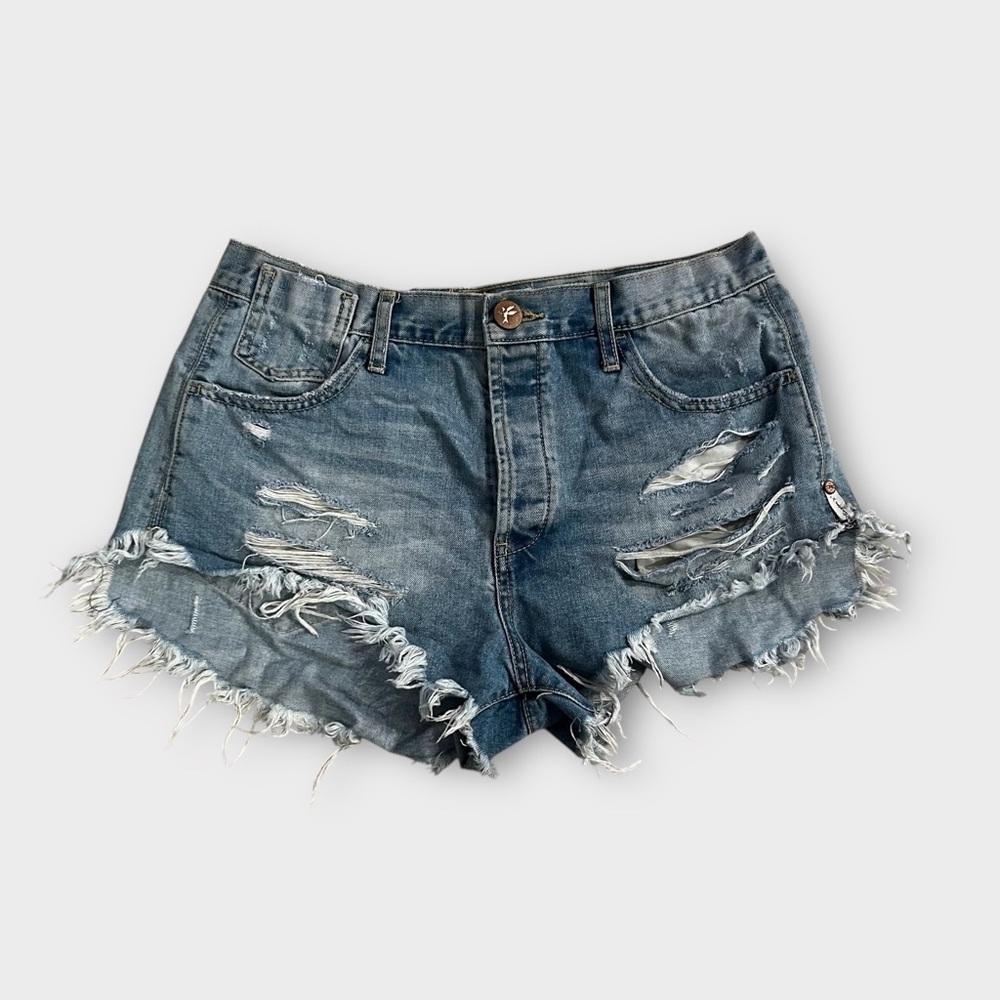 One Teaspoon Jean Shorts 28 Distressed Ripped Denim High-Waisted Cut-Offs